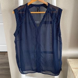 Sheer navy polkadot shirt